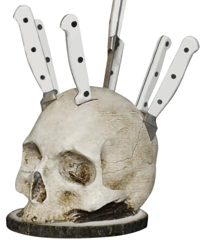 Head Kitchen Knives Stand - Skull Knife Holder, Zombie Knife Holder for Kitchen Storage, Skull Skeleton Knives Stand, Horror Skull Halloween Knife Storage, Countertop Butcher Block Holder for Knives