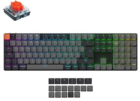 Keychron K5 Version 2 QMK Kabellose Mechanische Tastatur, DE-ISO 100% Layout Full Size QMK Bluetooth Hot-Swap Low-Profile Red Switches RGB Kompatibel mit Mac Windows Linux