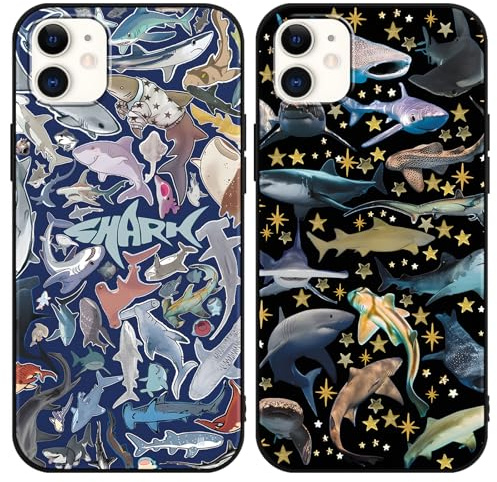 Phoona 2 Stück Handyhülle für iPhone 11 Hülle 6,1'', Aesthetic Hai Motiv Design Weiche TPU Ultra Dünn Silikon Schutzhülle Kratzfeste Stoßfest Kameraschutz Bumper Case für Mädchen, Schwarz
