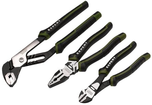 Draper Expert Pliers Set with Water Pump Plier (3 Piece) | 200mm Combination, 190mm Side Cutters & 250mm Water Pump | Heavy Duty Chrome Vanadium Steel Hand Tools