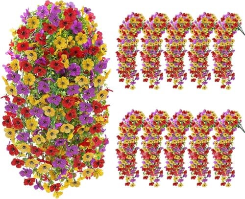 Fairblo 10 Pezzi Fiori Finti da Esterno Piante Finte Cadenti Colorato | Fiori Artificiali da Esterno per Balcone Piante Pendenti Artificiali da Interno per Decorazione Giardino Terrazze