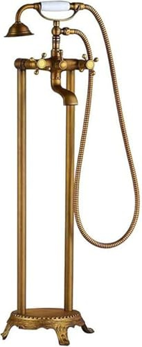 Robinet De Baignoire Autoportant en Laiton Antique, Remplisseur De Baignoire avec Douche à Main, Forme De Téléphone, Robinet De Baignoire Au Sol à Double Poignée, Mitigeur De Baig, B
