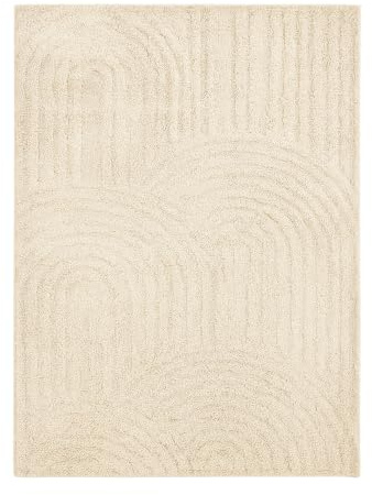 FRAAI | Home & Living Teppich Skandinavisch - Lova Arches Beige - 80x150 cm | Asymmetrische, Bogen - Skandinavisch, Japandi - Wohnzimmer, Schlafzimmer, Jugendzimmer - Fellteppich