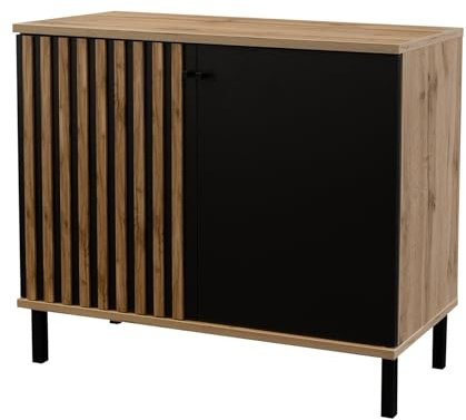 Masseno Kommode Draven 100 cm Sideboard mit Schubladen und 2 Türen für Wohnzimmer Schlafzimmer Modern 100x45x85 cm Eiche Wotan/Schwarz