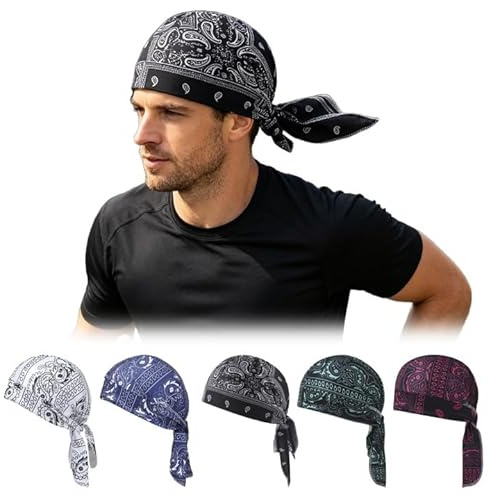 HTNEDNST Bandana Kopftuch Damen Herren, 5 Stück Unisex, Motorradhelm-Innenfutter, Uv Schutz Sommer, 55–60 Cm,Vintage, Atmungsaktiv, Kopfbedeckung Für Motorrad, Outdoor, Sport, Fahrrad, Laufen