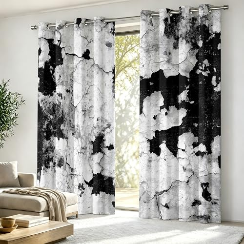 Luxfieo Abstrakt Vorhänge Schwarz Weiß Modern ästhetisch Vorhang Blickdicht Gardinen Verdunklungsvorhänge mit Ösen Thermovorhang für Wohnzimmer Schlafzimmer Fenster Deko 2er Set H 245 x B 140 cm