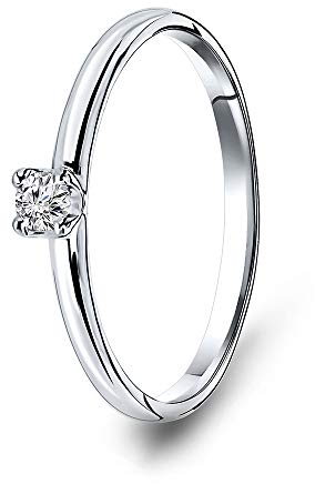 MIORE Schmuck Damen 0.10 Ct Solitär Diamant Verlobungsring Ring aus Weißgold 9 Karat / 375 Gold