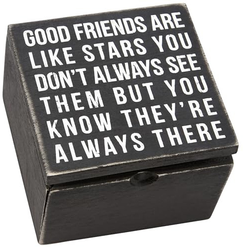 Primitives by Kathy 18192 Classic Hinged Wood Box, 4 x 4 x 2.75-Inches, Good Friends Are Like Stars