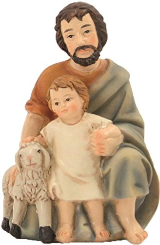 Krippenfigur, Hirte mit Kind und Schaf ca. 7cm für 11cm Figuren