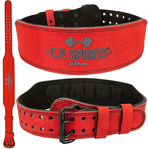 C.P. Sports Gewichthebergürtel Komfort - rot Leder - Bodybuilding Gürtel, Trainings Gürtel, Liftig Belt (XXL = 115-150cm)