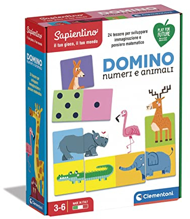 Clementoni Sapientino Domino Zahlen und Tiere, Lernspiel 4 Jahre mit illustrierten Karten, Domino Kinder, Spiel zum Zählen Lernen, Made in Italy, 16121