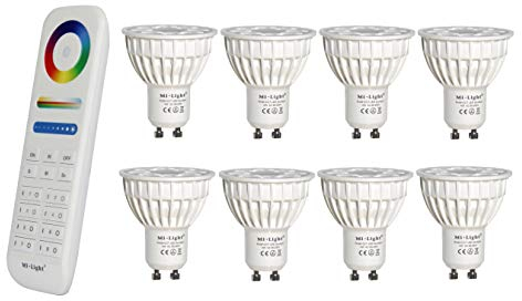 LIGHTEU®, 8x 4W GU10 RGB + CCT LED-Strahler Farbwechsel und CCT WW CW Temperatur einstellbar, original Mi-Light, Glühlampe mit 8-Zonen-Fernbedienung (8x FUT103 + FUT089)