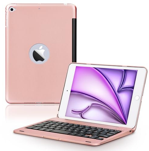 ONHI Funda ultrafina con teclado inalámbrico para iPad Mini 4/Mini 5, carcasa de aleación de plástico duradera, funda inteligente con función de apagado y encendido automático, experiencia de