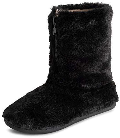 Polar Damen Memory Foam Reißverschluss Kunstpelz Überzogene Gummisohle Indoor Outdoor Gemütliche Luxus-Stiefelpantoffeln
