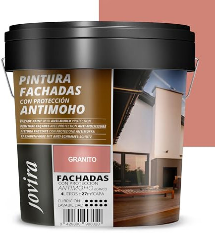 JOVIRA PINTURAS PINTURA FACHADAS ANTIMOHO. Repelente al agua, impermeable y anti fisuras. (4 Litros, Granito)