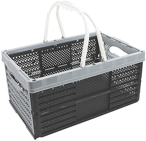 com-four® Klappbox mit Henkeln 16l - Transportbox mit Griffen - Stabile Aufbewahrungsbox - Einkaufskorb zusammenklappbar - 20 x 40 x 27 cm (01 Stück - hellgrau)