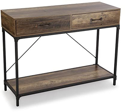 Versa Bremen Schmales Möbelstück für den Eingangsbereich oder Flur, Moderner Konsolentisch, mit 2 Schubladen, Maßnahmen (H x L x B) 76 x 100 x 35 cm, Holz, Farbe: Braun