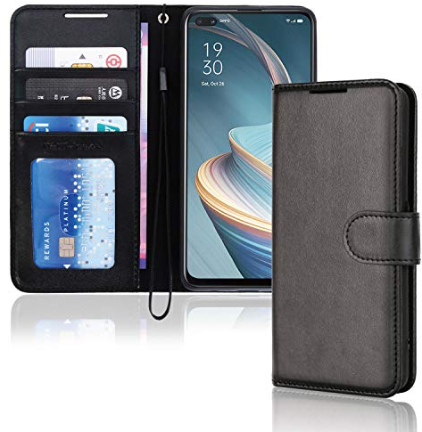 TECHGEAR Leder Hülle Oppo Reno 4Z 5G, PU Leder Flip Case Schutzhülle Ledertasche [Brieftasche] Handyhülle mit Ständer und Handschlaufe Beutel kompatibel mit Oppo Reno4 Z 5G - Schwarz