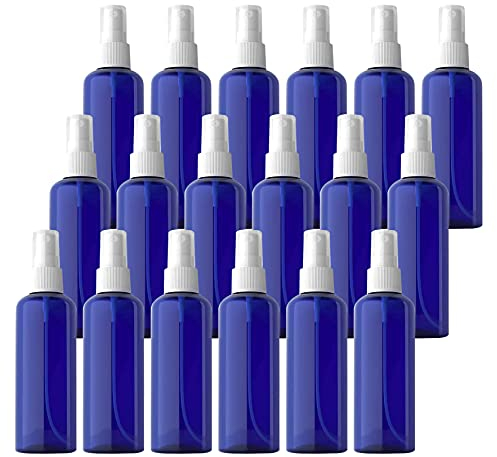 TIANZD 24 Pieces Empty 100 ml Blue PET Plastic Fine Mist Pump Spray Bottles with White Top Portable Sprayer for Perfume Water Cosmetic Travel Containers Refillable, 2x Funnel
