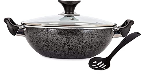 AM Home and Kitchen: 30cm Induction Wok Non Stick with Lid | Versatile Frying Pan, Cookware, Saucepan, Paella Pan, Stock Pot, Stir-Fry & Griddle Pan Deep Pan, Glass Lid with Steam Vent