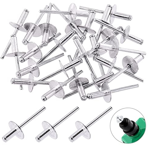 Glarks 60Pcs 3/16 x 1/2 Large Flange Aluminum Blind Rivets Pop Rivets Set for Joining Metal Plate Pipe Automotive