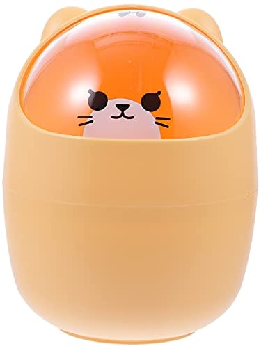 Veemoon Mini Trash Can with Lid, Portable Cute Bear Shaped Desk Trash Can, Yellow, 16X12.5X12.5CM, 159g, 1ml Capacity