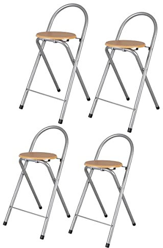 thesecrethome.es - Pack de 2 o 4 Taburetes Plegables con Respaldo - Sillas Plegables de Metal y Madera - Ideales para Cocina, Terraza o Jardín - Alto. 80 cm x Largo. 40 cm (Pack de 4 Unidades)
