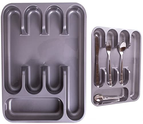 Q&H Basic Cutlery Tray Of 5 Compartments for Kitchen Utensils Storage Rack - Plastic (PP) Racks for Knives, Spoons, & Forks Holder - Essential Drawer Trays Cutting Tool Organizer Divider Tableware