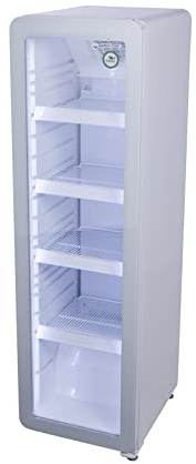 Gastro-Cool Glastürkühlschrank, Getränkekühlschrank, schmal, Retro Design, silber-weiß, GCGD135