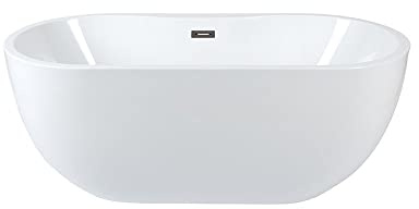 MILANO White 1800x750mm Double Ended Freestanding Oval Bath Grey Overflow