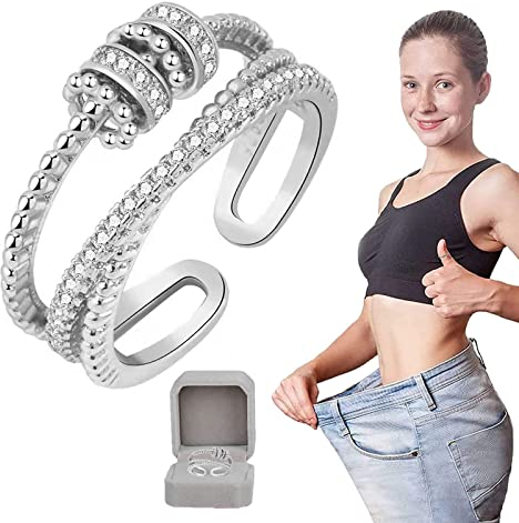 JANSIO Triple Fidget Ring, JANSIO Dreifacher Zappelring, Feellief Triple Fidget Ring Cubic Zirconia Fidget Spinner Ring, Anti-Angst-Ring für Frauen (1Pcs-Silver)