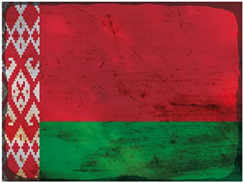 Blechschild 30x40cm gewölbt Flagge Weißrussland Flag Belarus Rost Deko Geschenk Schild