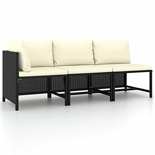 Gecheer 3-Sitzer Gartensofa mit Auflagen Modular Loungesofa Rattansofa Couch Gartenmöbel Sofa Gartenbank Sitzbank Bank Lounge Poly Rattan Schwarz