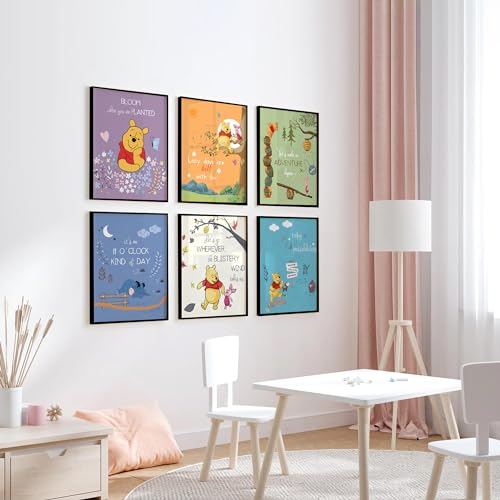 W.O.W.A Winnie Puuh Dekor für Kinderzimmer, 6-teiliges Wandkunstdruck-Set für ein bezauberndes und verspieltes Kinderzimmer (20,3 x 25,4 cm, ungerahmt)