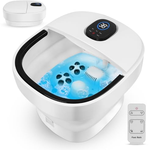 Niceey Bain de Pieds Pliable ZD3000, avec Chauffage, Spa Pour Pieds Pliant, Température et Durée Réglables, 32°C/ 48°C, 6 Rouleaux Automatiques et Massage Shiatsu, 14L, Blanc