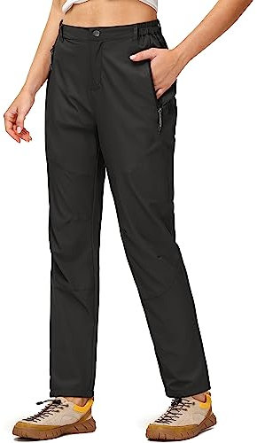 Butrends Pantaloni da Jogging da Donna Pantaloni da Trekking Leggeri ad Asciugatura Rapida Pantaloni Elastici da Esterno Pantaloni Funzionali UPF 50+ con Tasche con Cerniera Nero, L