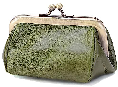 Karoukee Echtes Leder Münzbörse für Frauen, Damen Kiss-Lock Münzbeutel, Vintage Mini Geldbörse, Elegante Soild Farbe Portemonnaie
