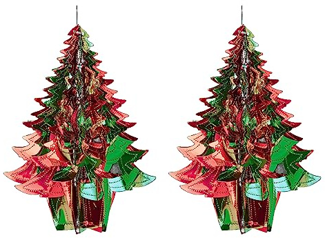 Widdle Gifts Green/Red Christmas 2 Tone Foil Ceiling Decorations, Christmas Decoration, Room Decoration (set of 2 35cm Tree)