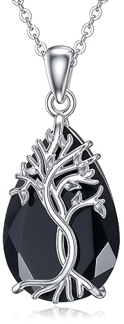YFN Collier arbre de vie en argent sterling tourmaline noire - Pendentif celtique arbre de vie - Cadeau pour femme, adolescente, fille - Anniversaire, 30*18mm, Argent sterling, Zircone cubique