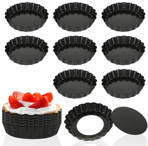 APACALI 18 PCS 4 Inch Tart Tin, Quiche Tins with Loose Base, Mini Tart Pans Set, Black Tart Tins for Baking, Cooking, 10cm