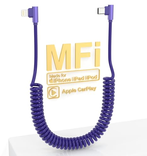 USB C auf Lightning Adapter für Apple CarPlay - 90 Grad USB Typ C auf Lightning Schnellladen mit Daten 50CM Kurz Einziehbar USBC iPhone Lade Adapter für iPhone14 13 12 11 Pro Max 8 7