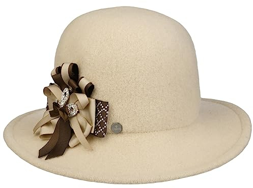 LIERYS Bilavea Wollhut - Damen-Filzhut Einheitsgröße - Hut aus 100% Wolle - Eleganter Hut mit Schleifenapplikation - Herbst/Winter beige One Size