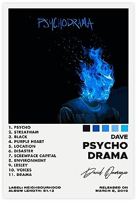Dave Poster Psychodrama Tracklist Album Poster Leinwand Poster Schlafzimmer Dekor Sport Landschaft Büro Zimmer Dekor Geschenk 30 x 45 cm