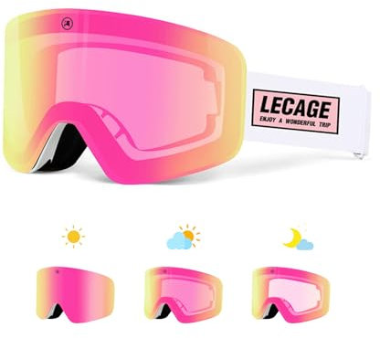 LECAGE OTG Frameless Photochromic Ski Goggles Light Adaptive PRO Anti-Fog UV Protection Snowboard Snow Goggles for Men Women