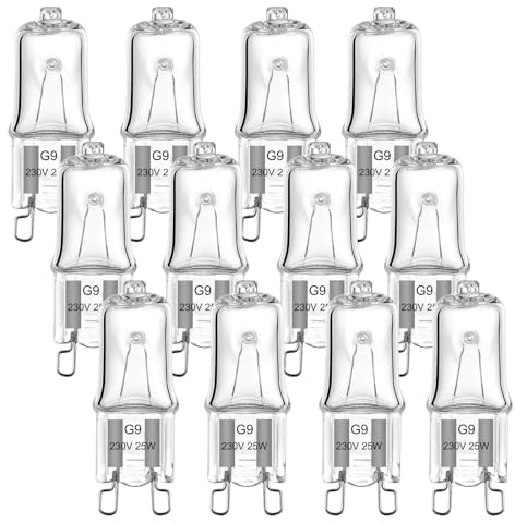 VINBE ampoule halogène G9 T4 25W JCD Bi-Pin 250LM 230V dimmable, 2700K blanc chaud, pour lustres, lampes d'armoire, lampes de paysage, appliques murales, (pack de 12)