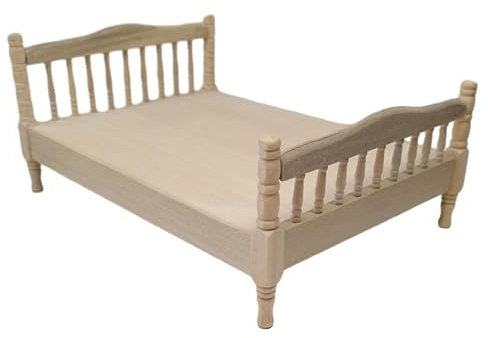 Amagogo 1:12 Europäisches Doppelbett Modell Holzbett Modell Pretend Play Miniatur-Schlafzimmermöbel für architektonische Mikrolandschaft Bahnhof