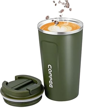 Senshuomy Travel Coffee Mug Spill-Proof,Insulated Coffee Mug to Go,Coffee Tumbler,Reusable Coffee Cups with a Sealed Lid,Thermos Cup to Keep Hot/Ice Coffee,Tea and Beer(Green/380ML)