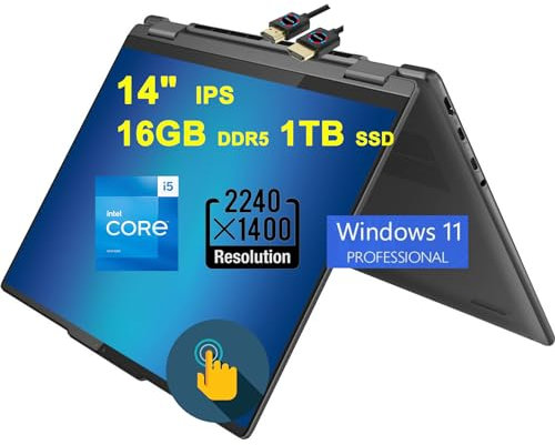 Lenovo Yoga 7i 2-in-1 Laptop | 14 2.2K IPS Touch 100% sRGB Glossy | 13th Gen Intel 10-Core i5-1335U >i7-1255U | 16GB DDR5 1TB SSD | Backlit Fingerprint Thunderbolt Win11Pro Gray + 32GB MicroSD Card