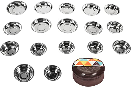 Juego de vajilla de acero inoxidable para camping, juego de platos de camping al aire libre, juego de vajilla de camping al aire libre, 17 piezas de acero inoxidable, juego de platos y cuencos de
