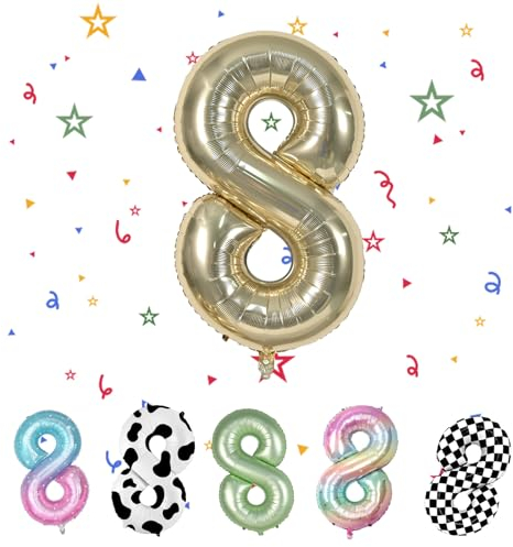 Number 8 Balloons - Champagne Gold, 40 - 8th Birthday, Graduation, Anniversary Party